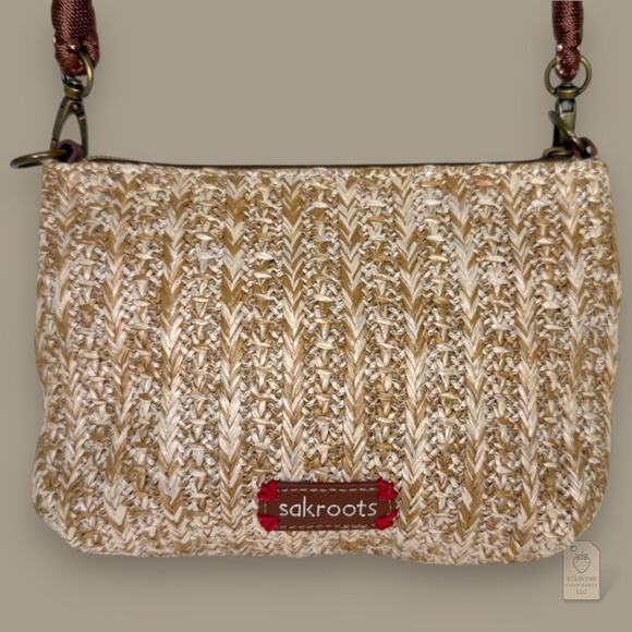 Sakroots Owl Embroidered Straw Crossbody Bag Brown Woven Boho Purse - Picture 4 of 8
